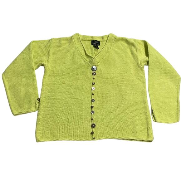 Pure Handknit for Fresh Produce Sweater Funky Buttons Womens XS Small Chartreuse - Picture 1 of 9